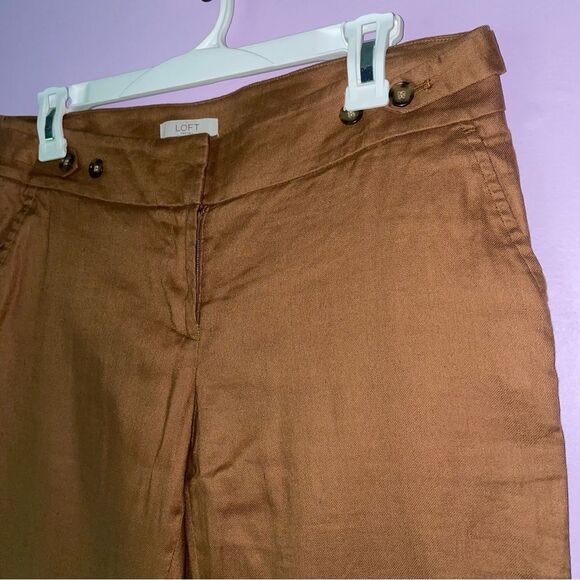 Loft 4P Linen Blend Trouser Brown Pants Lagenlook - Picture 2 of 9
